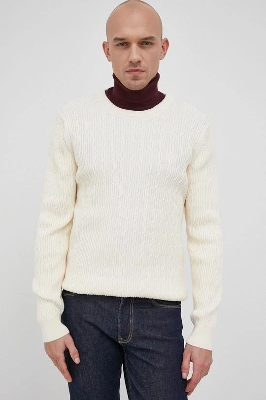 Ανδρικά Χωρίς φερμουάρ Βαμβακερό πουλόβερ Gant χρώμα: μπεζ 4 Ανδρικά Χωρίς φερμουάρ Βαμβακερό πουλόβερ Gant χρώμα: μπεζ - Image 4