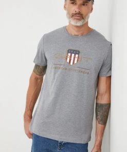 Ανδρικά Μπλουζάκια Βαμβακερό μπλουζάκι Gant γκρι