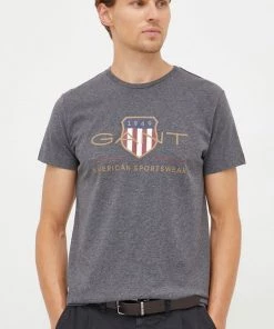 Ανδρικά Μπλουζάκια Βαμβακερό μπλουζάκι Gant γκρι