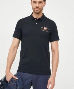 Ανδρικά Πόλο μπλουζάκια Βαμβακερό μπλουζάκι πόλο Gant μαύρο