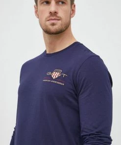 Ανδρικά Μακρυμάνικα Βαμβακερή μπλούζα με μακριά μανίκια Gant ναυτικό μπλε