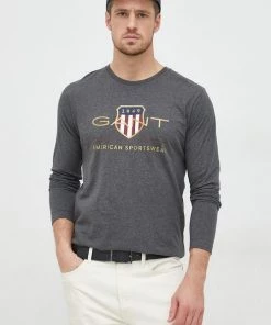 Ανδρικά Μακρυμάνικα Βαμβακερή μπλούζα με μακριά μανίκια Gant μαύρο