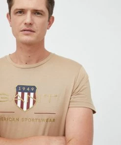 Ανδρικά Μπλουζάκια Βαμβακερό μπλουζάκι Gant μπεζ -Εξοδος Gant Κατάστημα unnamed file 685