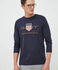 Ανδρικά Μακρυμάνικα Βαμβακερή μπλούζα με μακριά μανίκια Gant ναυτικό μπλε -Εξοδος Gant Κατάστημα unnamed file 690